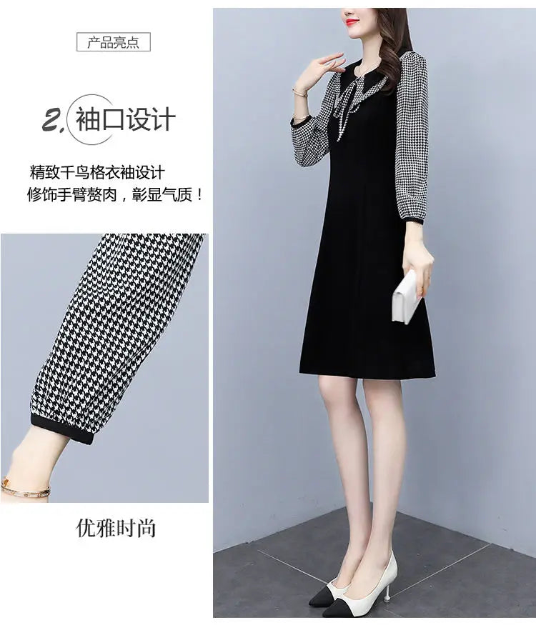 2025 New Spring Autumn Wear Temperament Small Flavor Style Slim Skirt Doll Collar Fashion Dress Women