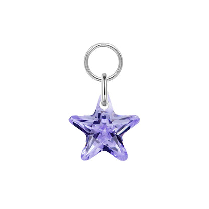 Hot Sale G23 Titanium Hinged Segment Ring Colored Zircon/Tourmaline/Corundum Drop Attachment Charms Piercing Body Jewelry Star(Purple CZ) CHINA