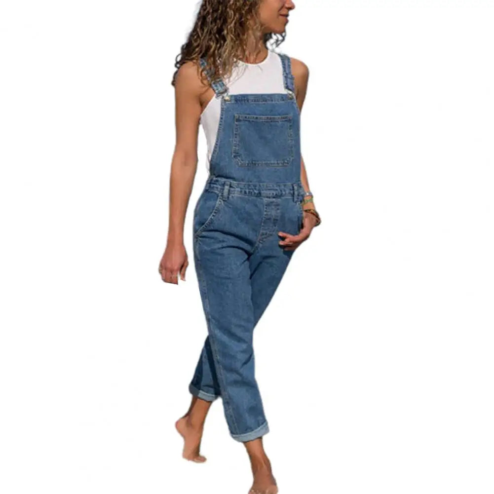 Denim Overalls with Pockets Distressed Denim Overalls Stylish Plus Size Denim Jumpsuit with Adjustable Straps Side Pockets Badiee Stylez