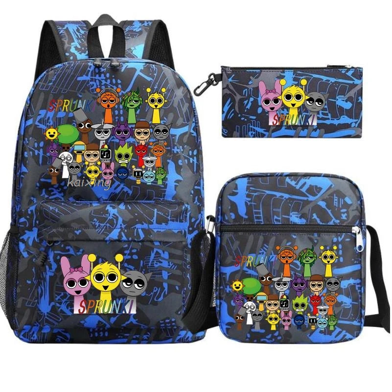 Hot Backpacks New Sprunki Students 3 PCS Set School Bag Teen Girl Boy Back To School Gift Leisure Mochila Teens Travel Bags Picture Color 13 16 inch