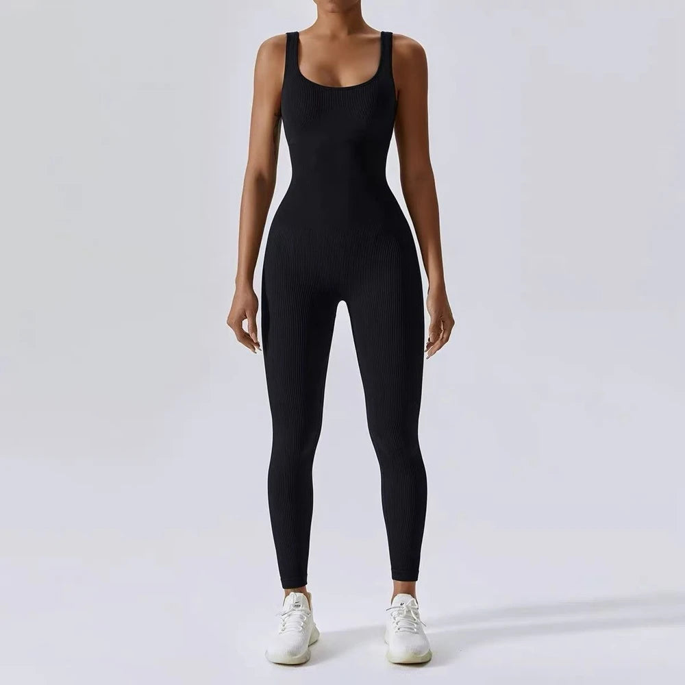 Womens Jumpsuits Sleeveless Yoga Slim Fit Stretch Screw Thread One Piece Romper Sexy Fitness Seamless Pink Sportwears Chest Pads Badiee Stylez