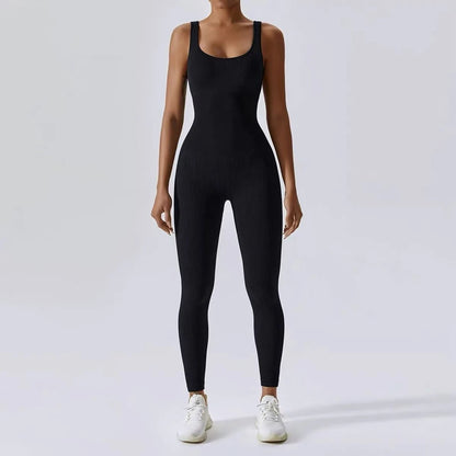 Womens Jumpsuits Sleeveless Yoga Slim Fit Stretch Screw Thread One Piece Romper Sexy Fitness Seamless Pink Sportwears Chest Pads Badiee Stylez