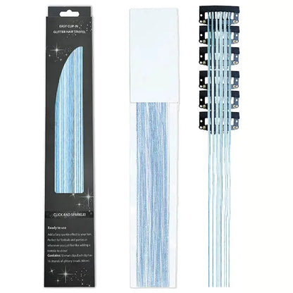 6-Piece Set BB Clip Tinsel Hair Metal Laser Gold Thread PET Laser Thread Highlighting Cross-Border Hair Accessories BB clip laser lake blue tassel (6 black boxed)