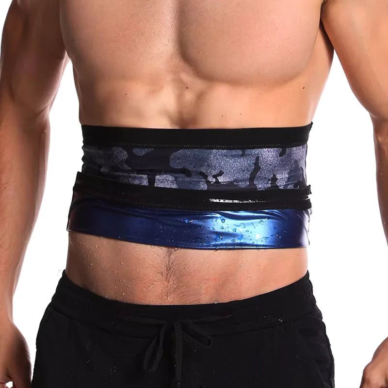 Men Sauna Suits Waist Trimmer Belly Wrap Workout Sweat Band Abdominal Trainer Weight Loss Shaper Tummy Control Slimming Belts Inner Blue