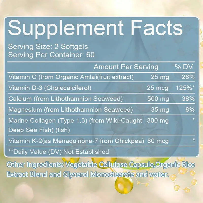 Marine Collagen 300 Mg with Calcium, Vitamin C and D - Skin, Bone, Joint Support Antioxidant Support