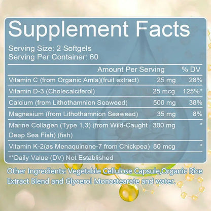 Marine Collagen 300 Mg with Calcium, Vitamin C and D - Skin, Bone, Joint Support Antioxidant Support