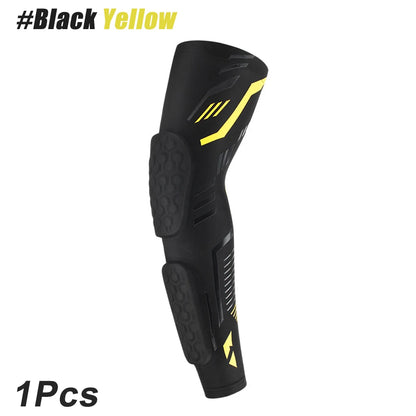 Anti-collision Arm Sleeve Protective Compression with Elbow Honeycomb Pad for Youth & Adult Sport Basketball Football Volleyball Black Yellow-1Pcs