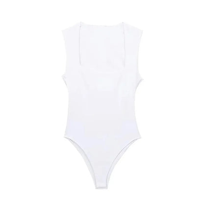 MUJER 2025 Black Woman Body Square Neck Sleeveless Bodysuit Women Blue White Sexy Tight Bodysuit Lingerie Bodycon Summer Tops WHITE