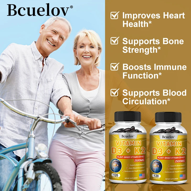 Vitamin D3 + K2 + B2 + B12, Vitamin Supplement for Immune, Heart, Joint, Dental & Bone Health - Easy to Absorb, 120 Capsules