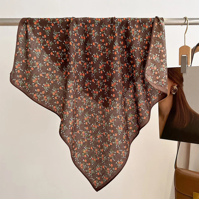 Fashion 70cm Cotton Square Scarf Women Floral Print Design Bandanas Lady Scarves Headband Accessories Handkerchief Hair QME144-01 65x65cm