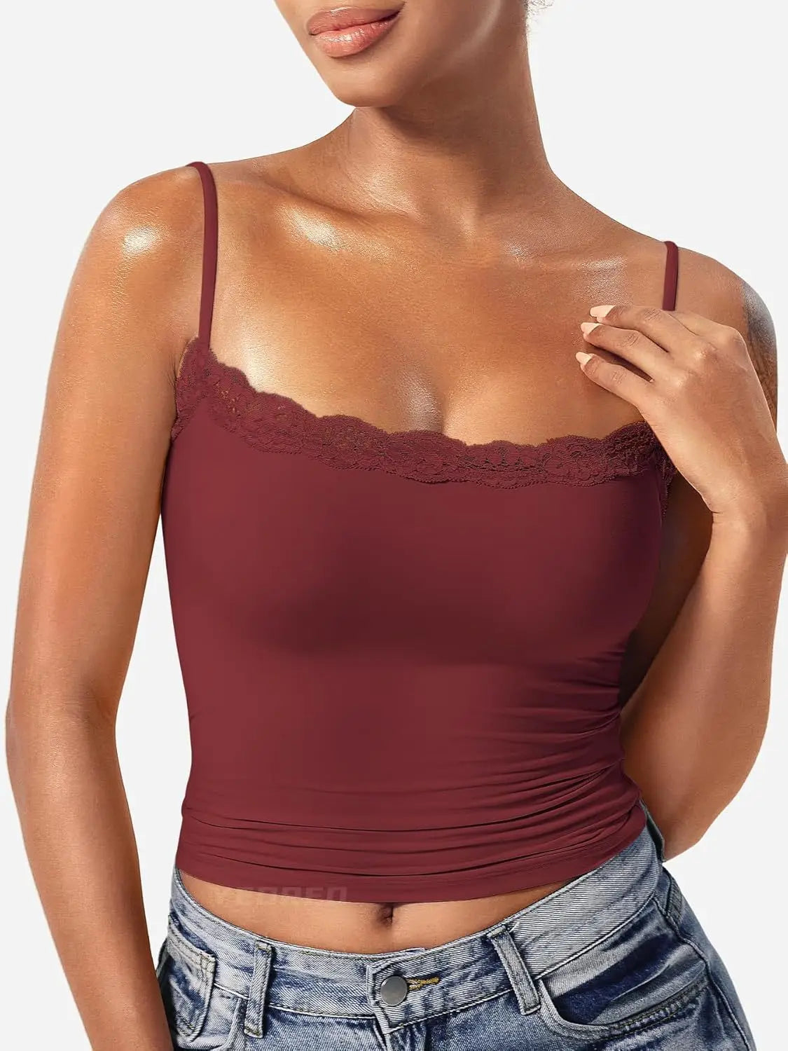 2025 Women Lace Tanks Top Spaghetti Strap Lace Square Neck Sleeveless Match Pants Soft Pullover Summer Camisole Women Clothes