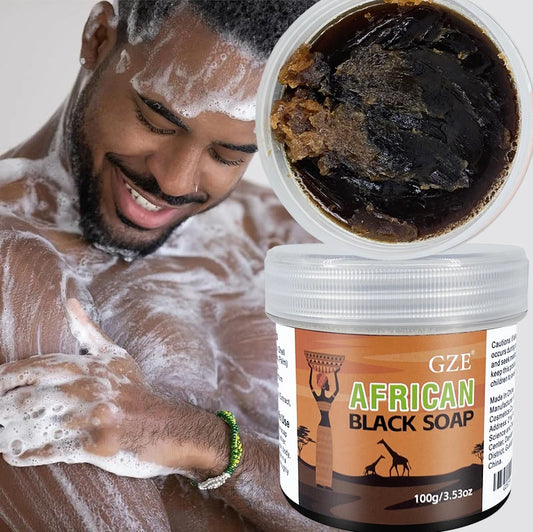 GZE African Black Soap 3-in-1 Face, Hair, and Body Cleanser - Deeply Cleanses and Moisturizes Skin and Hair, Natural Ingredients Badiee Stylez