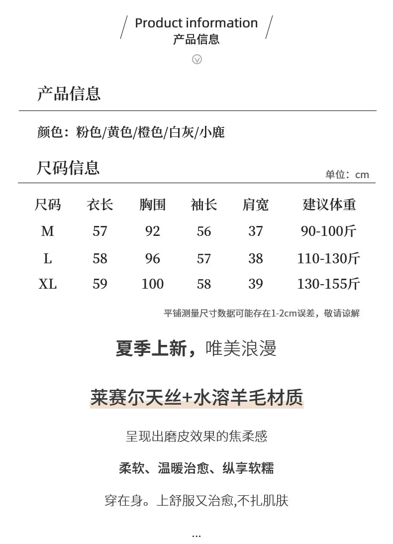 Spring And Summer New Lyocell Water-Soluble Wool Blended Round Neck Knit Cardigan Long Sleeve Feminine Sweater Printed Top