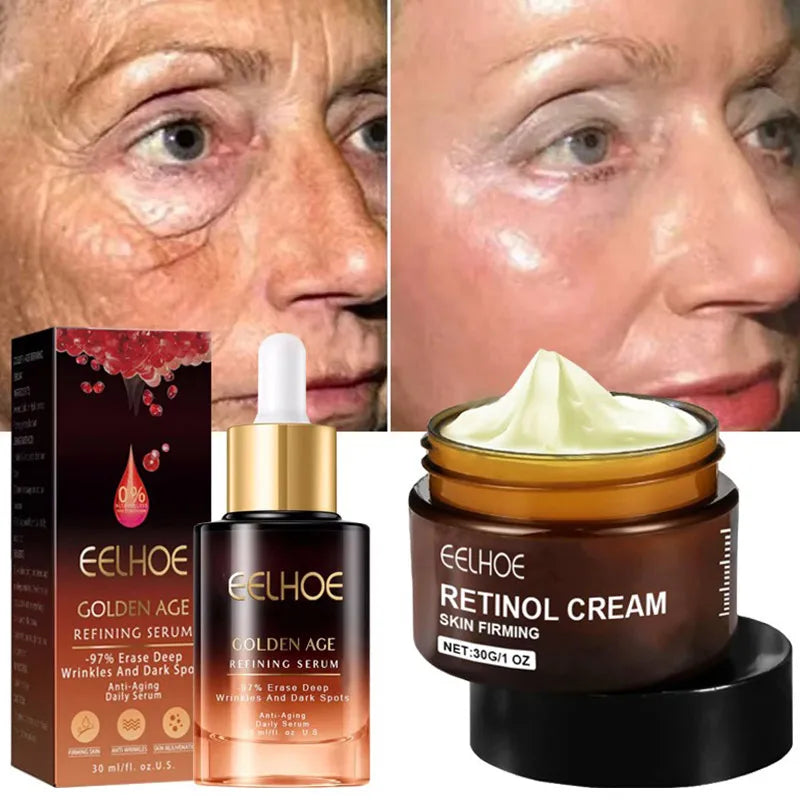 Retinol Wrinkle Remover Face Set Instant Firming Lifting Anti-Aging Serum Fade Fine Lines Whitening Korean Skin Care Products