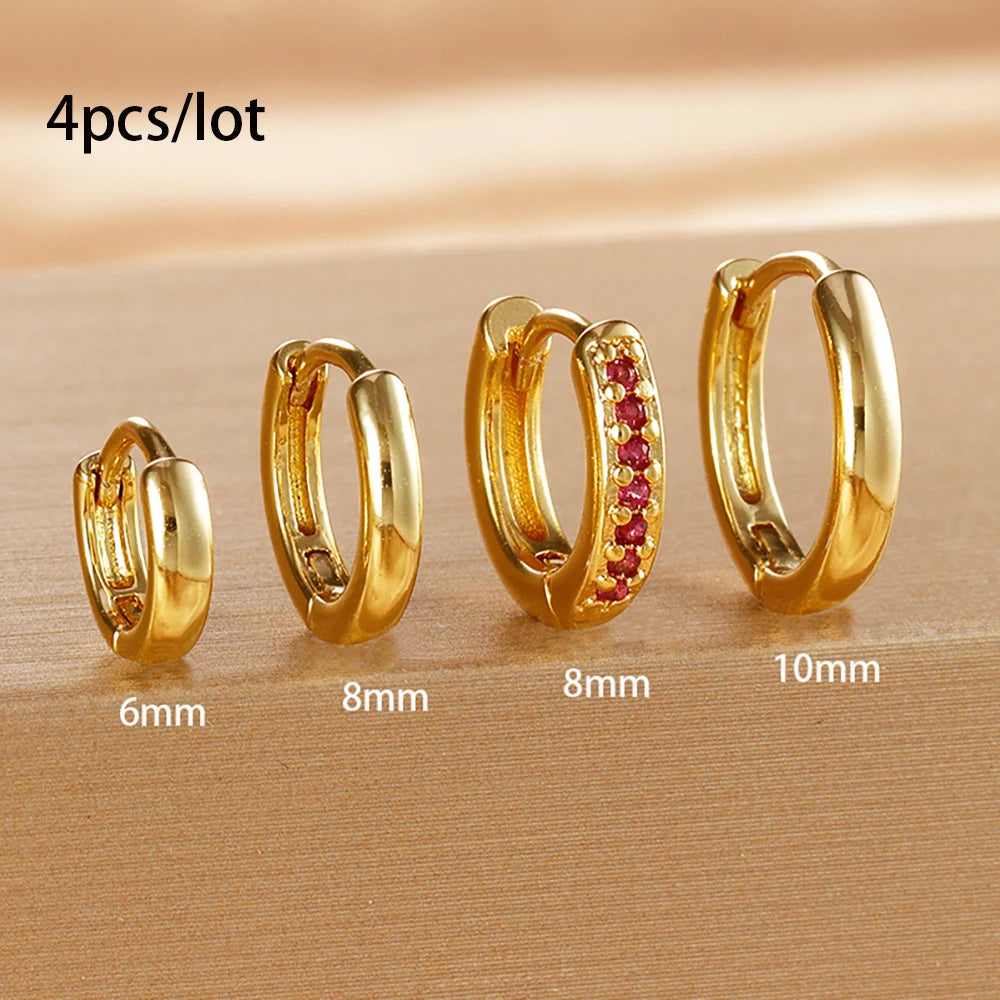4PCS Set Stainless Steel Huggie Minimal Hoop Earrings 6/8/10mm Crystal Zirconia Helix Tragus Cartilage Earrings Piercing Jewelry Badiee Stylez