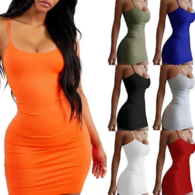Summer Street Bodycon Dress Sexy Short Dress Nightclub Dress for Women Tight-Fitting Wrap Hip Over-The-Knee Sleeveless Dresses