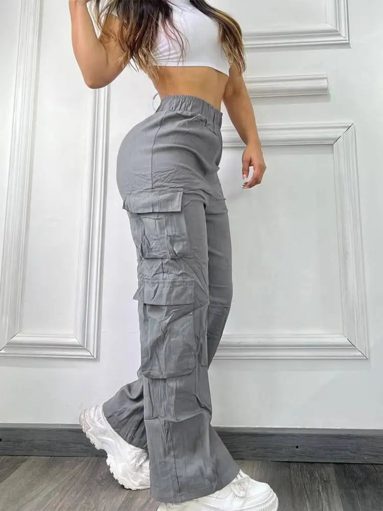 New Straight Cargo Pants Women High Waist Baggy Trousers Casual Wide Leg Slim Vintage Y2K Streetwear Pocket Fashion Casual Pants Badiee Stylez