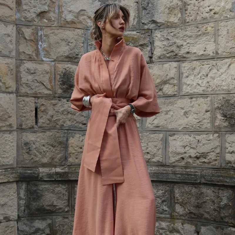 Linen Lace Up Women's Jumpsuit High V-neck Full Sleeve Top Loose Straight-leg Pants 2025 Summer Chic Female Casual Streetwear