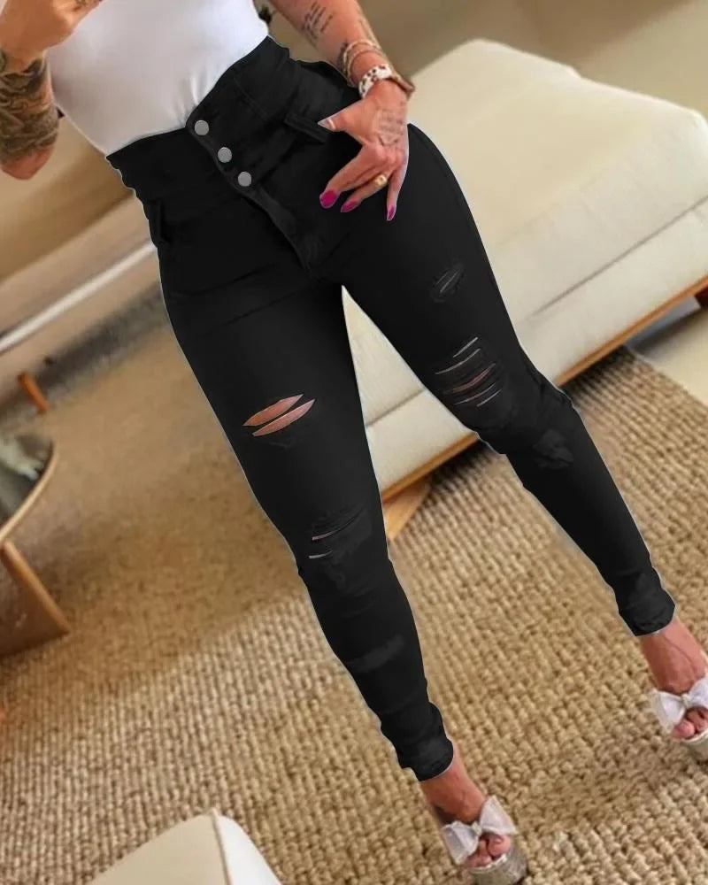 Pencil Pants Jeans Women Pencil Pants Bodycon High Waist Casual Long Pant Sheath Denim Trousers Tie Y2k Trouser Spring 2024 black