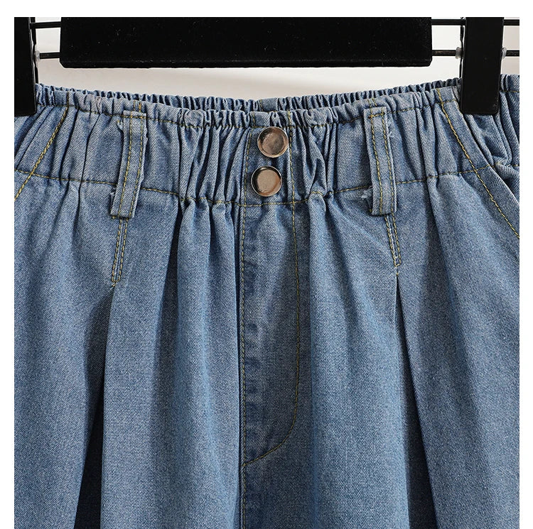 High Waist Wide Leg Loose Denim Shorts Women 2024 Summer New Arrivals Half Length Blue Color Jeans Shorts Korean Casual Jeans