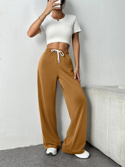 Casual Wide Leg Sports Pants for Women Casual Straight Leg Loose Solid Color Elastic Drawstring High Waisted Wide Leg Pants