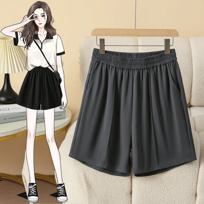 Plus Size Shorts Women High Elastic Waist Wide Leg Loose Pants With Pockets Summer 2025 New Korean Fashion Half Shorts Women GRAY