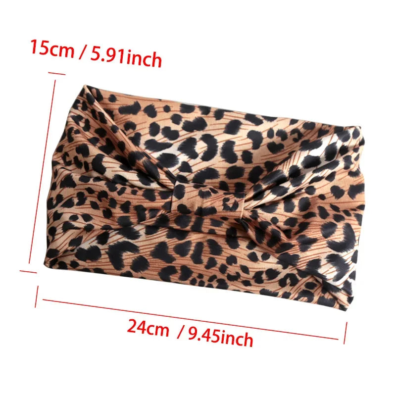 Women Wide -Side Pilates Elastic Hair Bands Yoga Leopard Print Headband Running Cycling Turban Makeup Hair Hoop Makeup Headwrap
