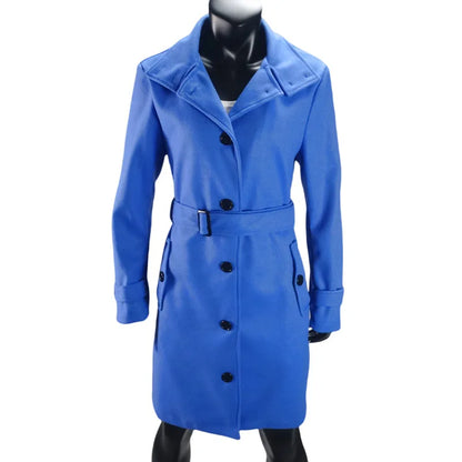 New Solid Color Button Long Wool Coat Autumn Warm Stand Collar Women Coat Fashion Ladies High Neck Pocket Belt Trench Coat Badiee Stylez