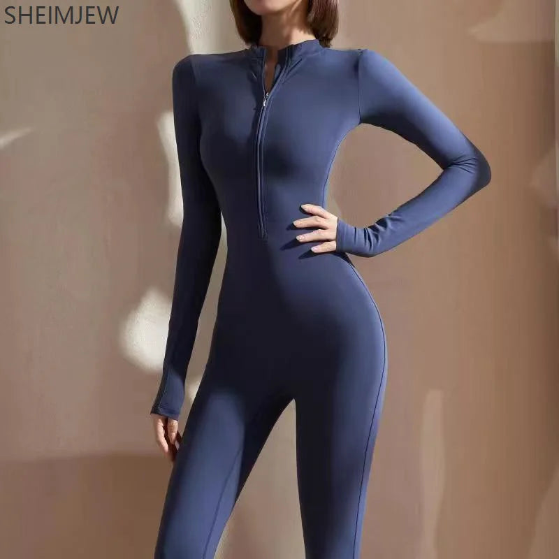 One-piece Sports Training Jumpsuit Women's Long Sleeve Tight Hip-highlighting Bodysuit Gym Clothing Sexy Dance Exercise Tights Badiee Stylez