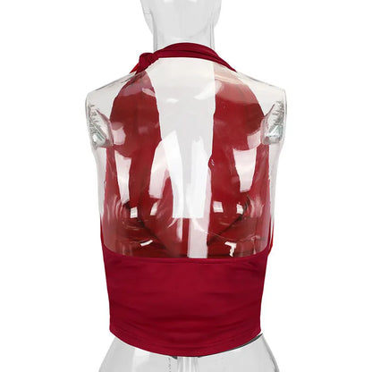 Summer New Women's Tank Streetwear Fashion Halter Low Chest Top Red Sexy Vest Casual Slim Lady Club Party Versatile Top Clothing