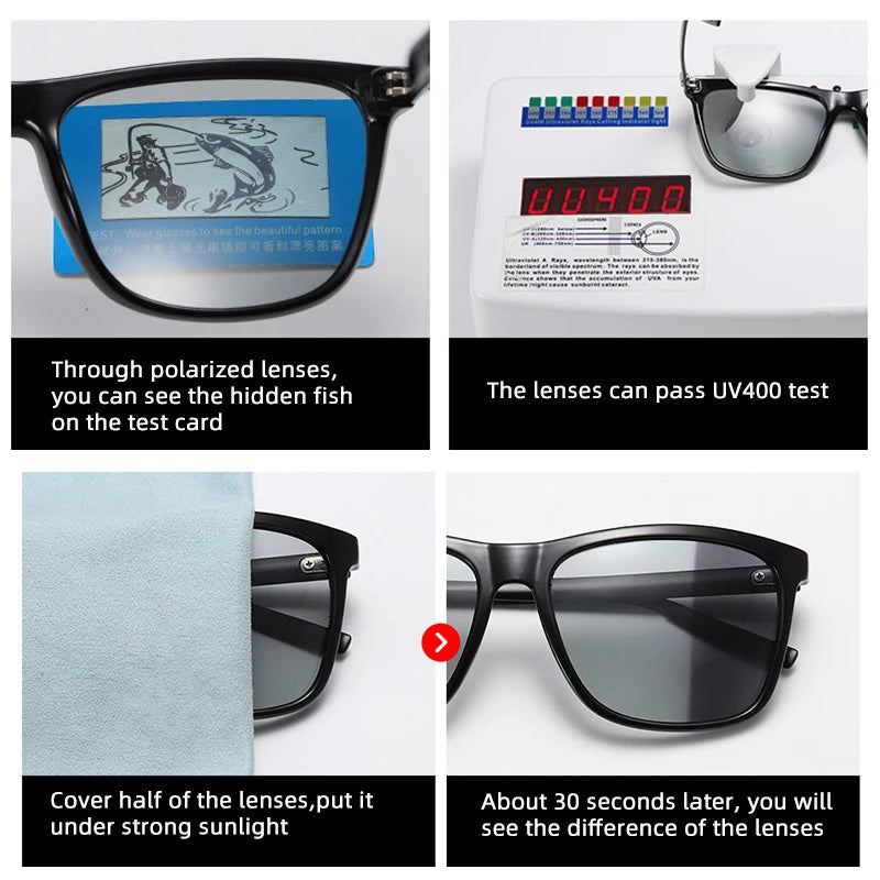 Luxury Square Photochromic Sunglasses Men Women Classic Black Polarized Sun Glasses Male High Quality Chameleon Driving Shades