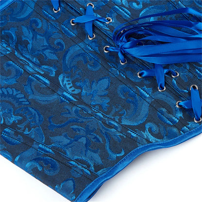 Blue Jacquard Corset Sexy Shoulder Straps Overbust Bustiers Crop Top Lace Up Brocade Vest Lingerie Gothic For Women Outfit