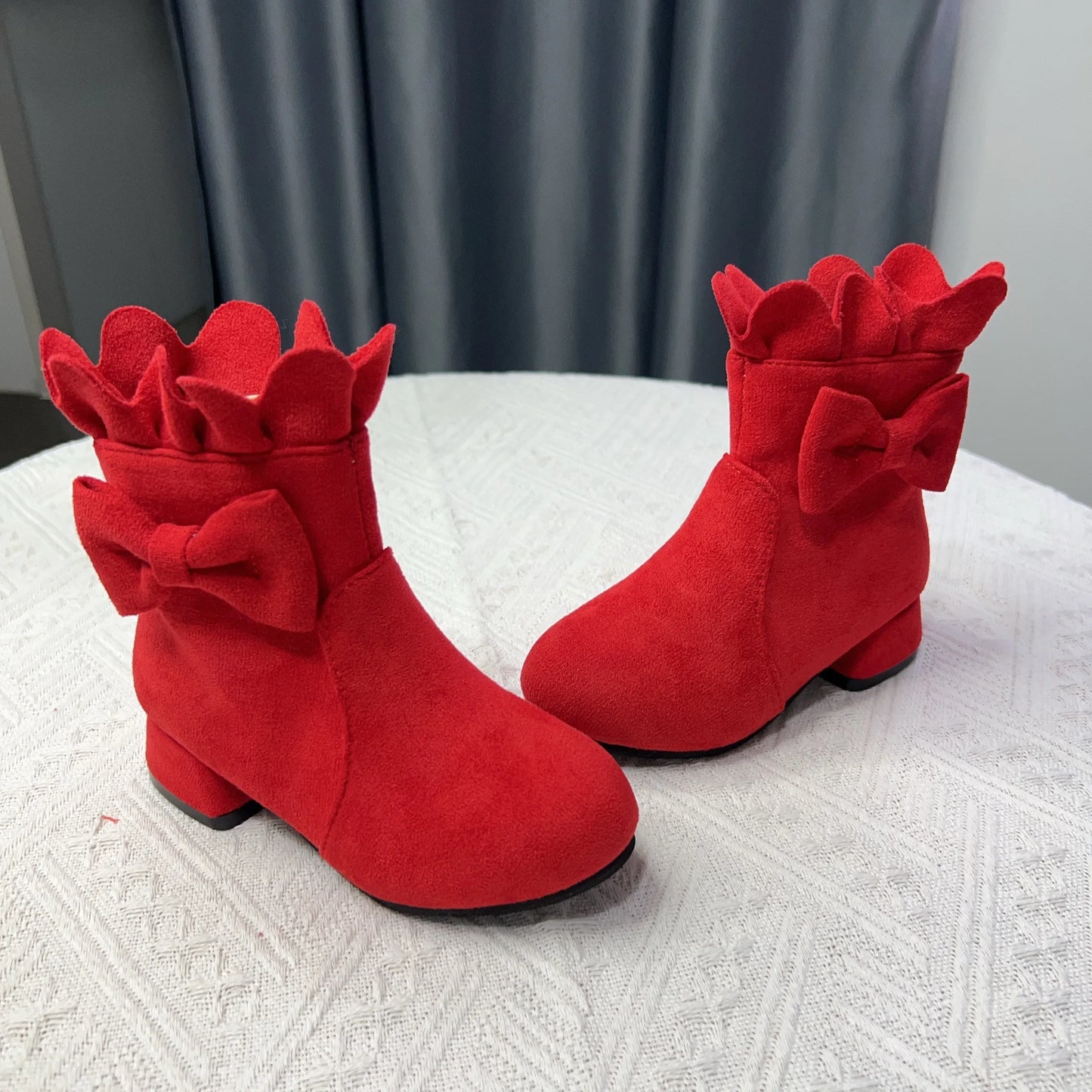 Spring Autumn Bow Girls Fashion Toddler Boots PU Leather Low Heel Kids Princess Boots Party Zip Children Ankle Baby Girl Shoes