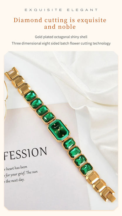 1PC Luxury Women's Watch Fashion Stainless Steel Gold Gorgeous Water Diamond Square Quartz Movement Gift Wrist Watches for Women Badiee Stylez