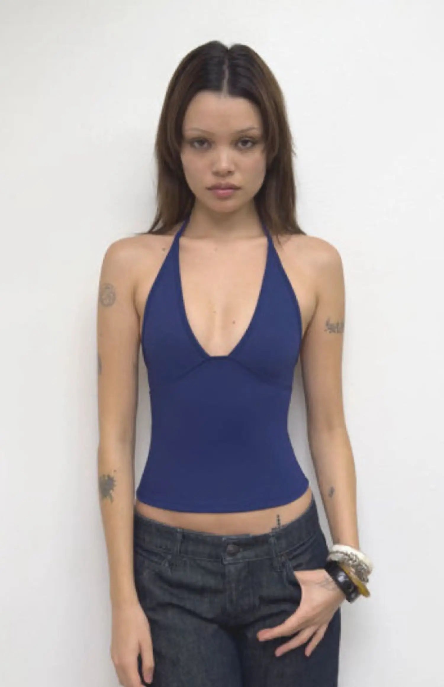 Tank triangle cup halter V-neck backless crop top Hayley's same style strappy top low-cut backless top