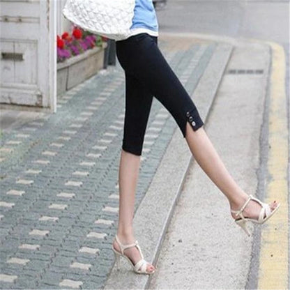 Hot Sale Elasticity Breeches Summer Capris Knee Length Pants Women Thin Breathable Trousrs Ladies High Waist Elastic black CHINA