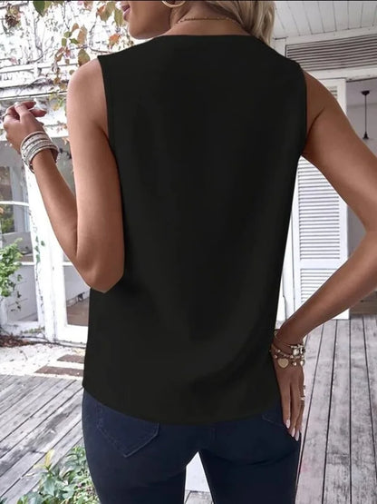Fashion Sleeveless V-neck Tank Top Women Solid Casual Blouse Shirt 2023 Summer Elegant Office Womens Tops And Blouses
