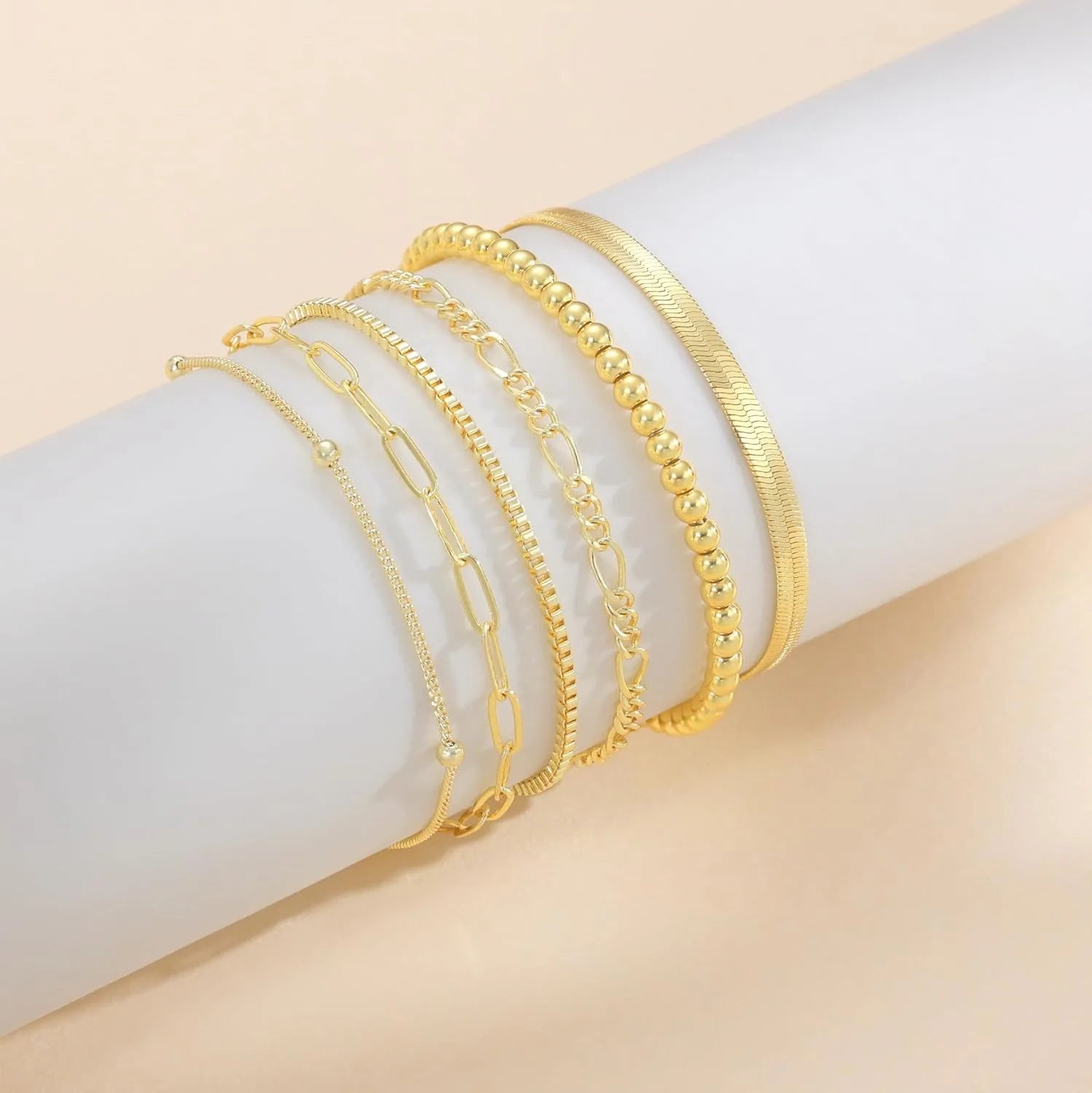 Gold Bracelets for Women Waterproof 14K Gold Plated Jewelry Set for Women Trendy ThinDainty Stackable Cuban Link Paperclip Chain