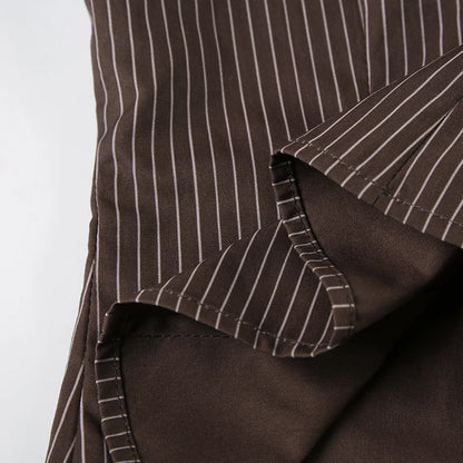 New Women Striped Shirt Casual Turn Down Collar Flare Sleeve Slim Fit Button Up Blouse Minimalist Aesthetic