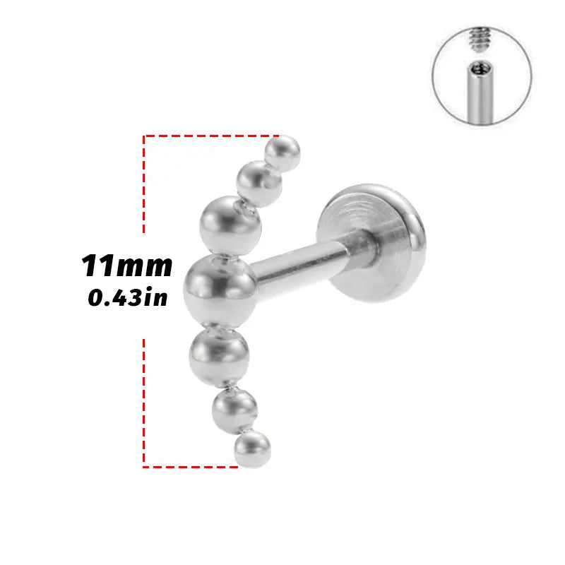 ASTM F136 Titanium Mirror Polish 7 Beads Cluster 16G Labret Cartilage Helix Conch Monroe Tragus Piercing Body Jewelry