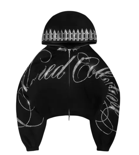 Retro Sequined Short Zipper Hoodie Sweatpants Two Piece Set Y2K Sportswearletter Sequined Oversized Sweatshirt Casual Pants Suit