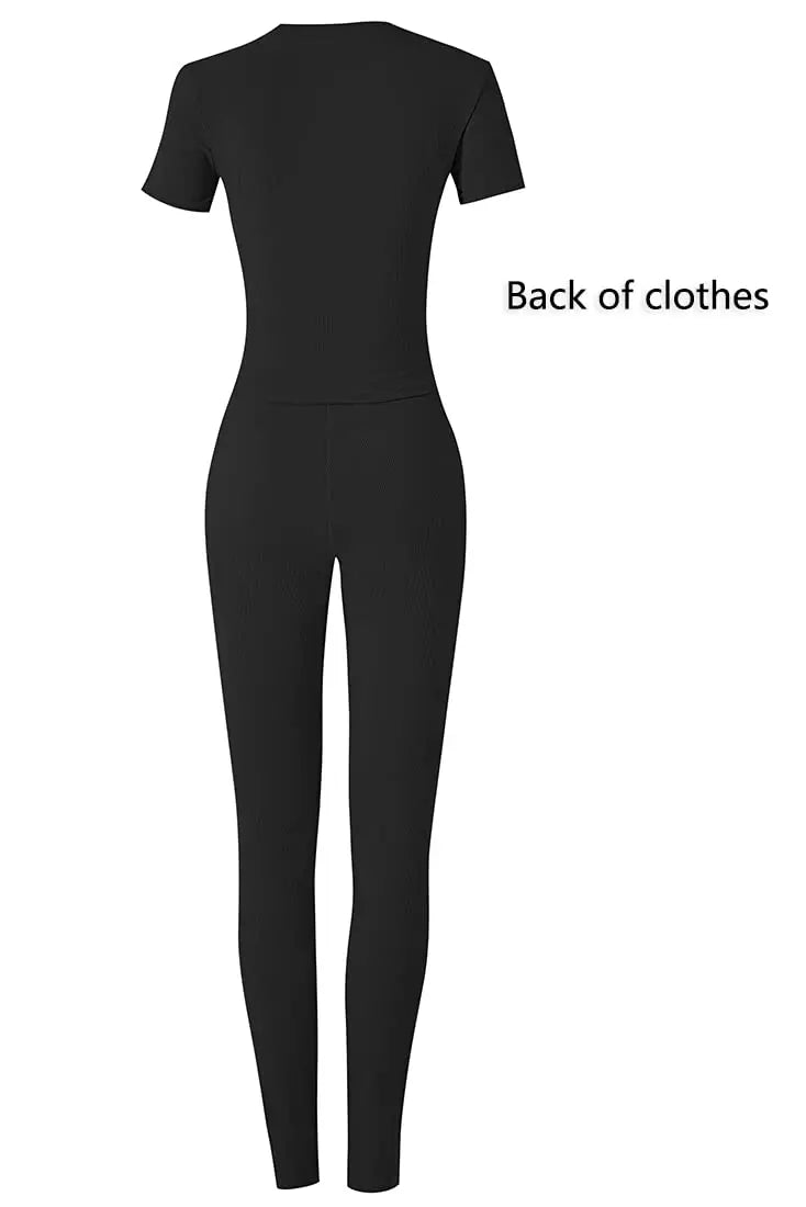 Lounge Wear Ribbed Casual 2 Piece Summer Shorts Set For Women Sleeve Top+Elastic Leggings Outfits