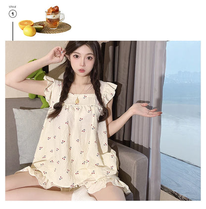 Summer Spwear Women's 2025 New Japanese Sle Fre Vest orts Woven Cotton Thin Home Clothes Set Sweet Print ort Pants