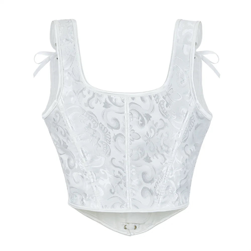 Blue Jacquard Corset Sexy Shoulder Straps Overbust Bustiers Crop Top Lace Up Brocade Vest Lingerie Gothic For Women Outfit