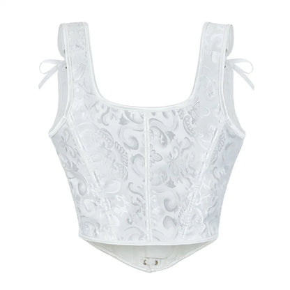 Blue Jacquard Corset Sexy Shoulder Straps Overbust Bustiers Crop Top Lace Up Brocade Vest Lingerie Gothic For Women Outfit