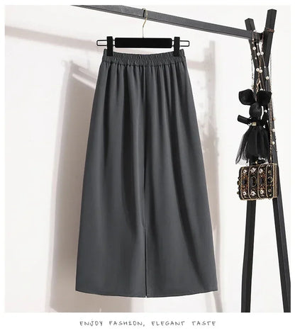 2025 Summer Female Fashionable Versatile Solid Skirts High Waisted Mid Length A-line Plus Size Skirt Split Wrap Body Skirt