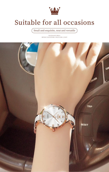 OLEVS 5872 Women Watch Elegant Luxury Original Quartz Watch Waterproof Luminous Ceramic Strap Watches For Women Bracelet Set