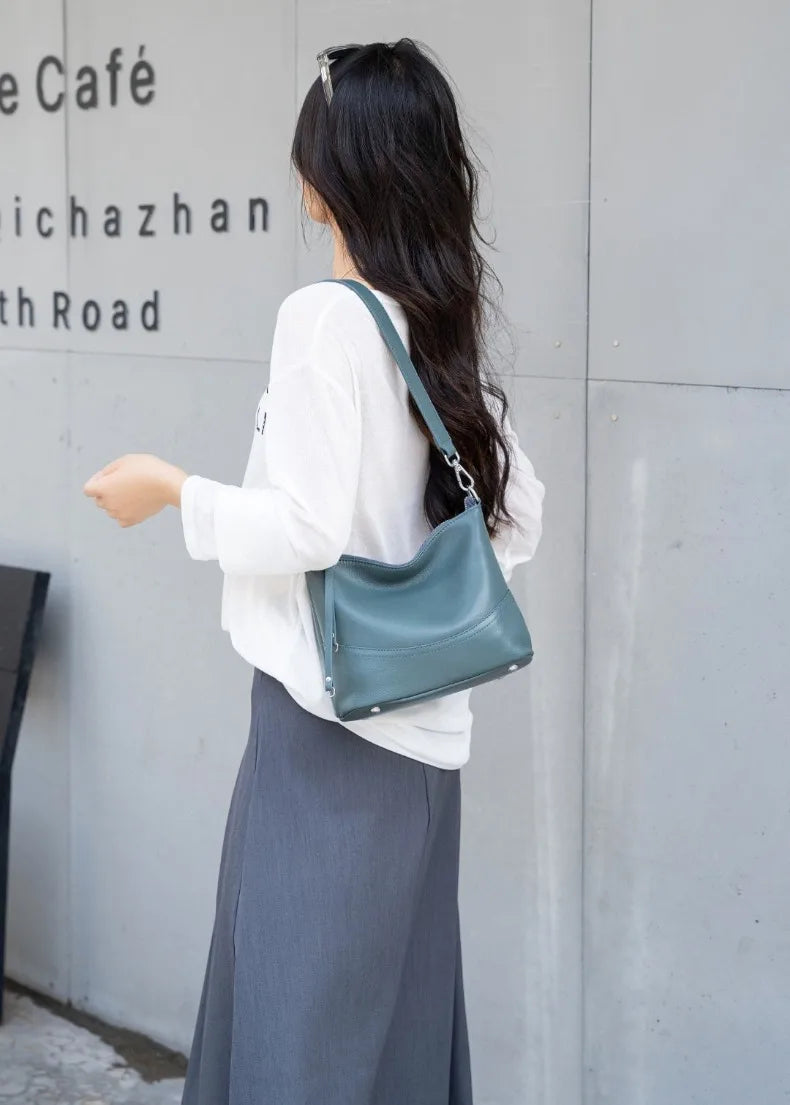 Women's Natural Cowhide Leather Crossbody Bag Two Straps- Convertible Shoulder Purse for Effortless Commuting Minimalist Tote