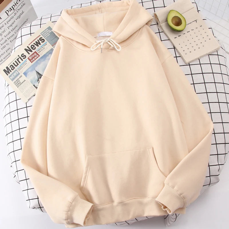 Autumn Casual Women's Solid Hoodie Comfortable Strecth Sweatshirts Loose Pocket Warm Clothes Fashion Street Female Pullovers Beige
