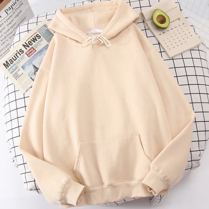 Autumn Casual Women's Solid Hoodie Comfortable Strecth Sweatshirts Loose Pocket Warm Clothes Fashion Street Female Pullovers Beige